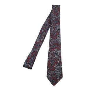Christian Dior Cravates Paris New York Paisley Tie Red & Gray Vintage Silk